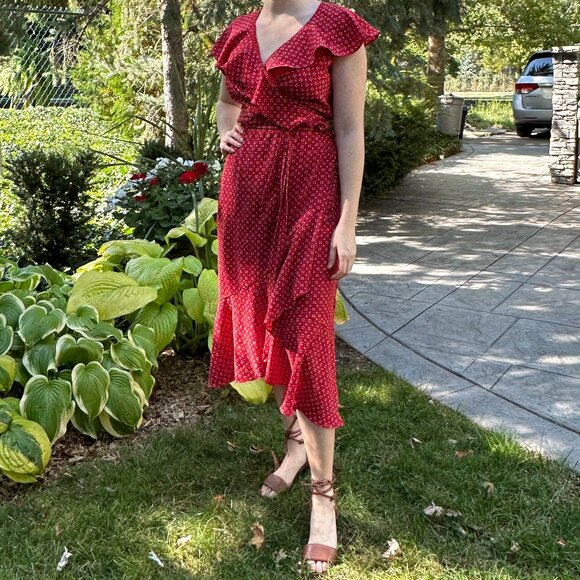 Spanish Style Red Wrap Dress - Picture 2 of 5